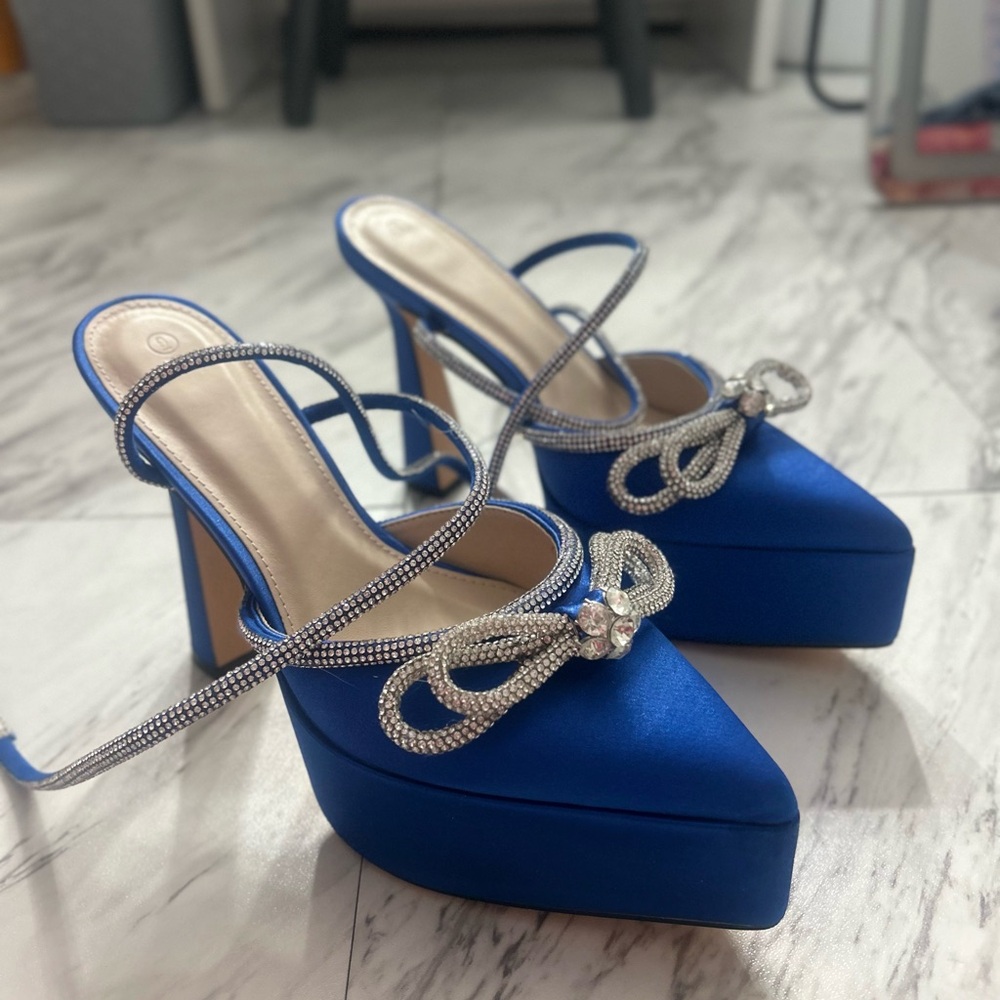 Elegant Blue Satin Platform Heels